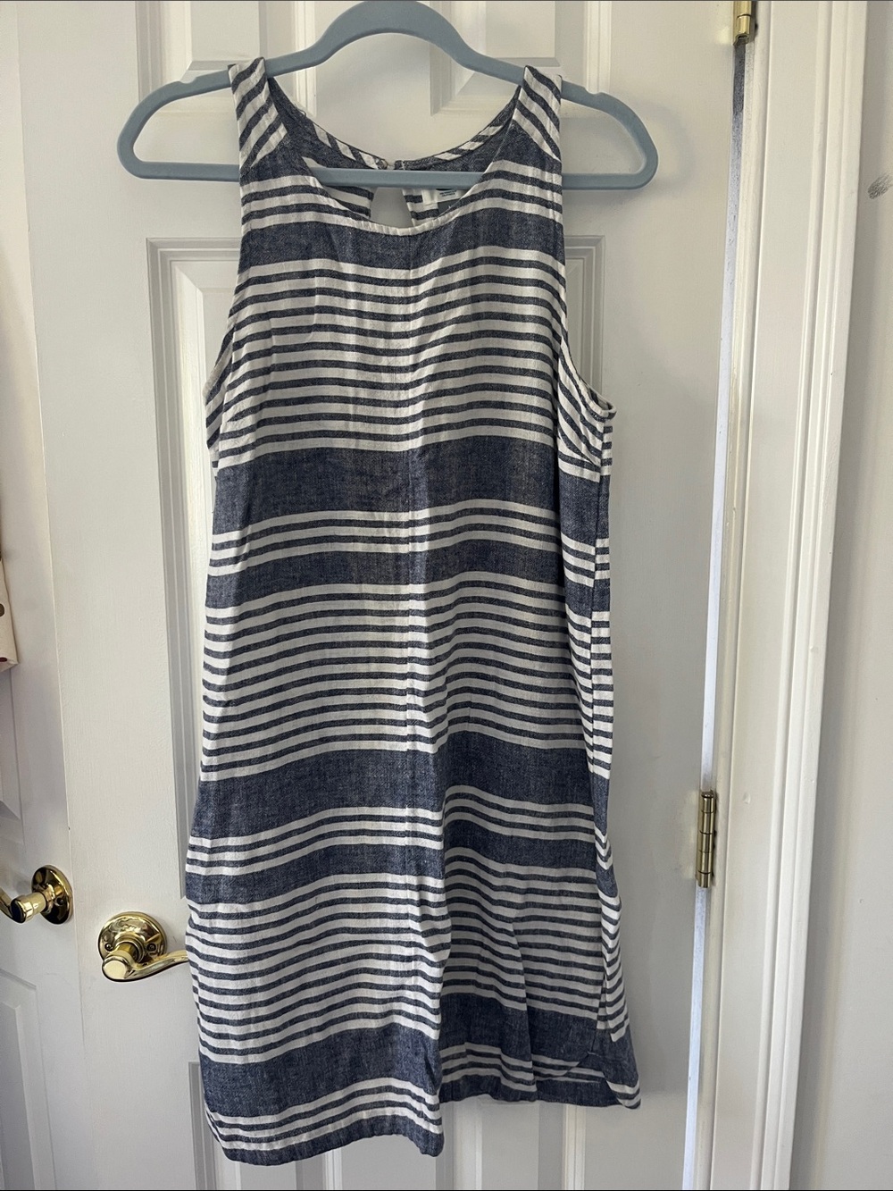 Old Navy Navy and White Striped Sleeveless Midi Dress